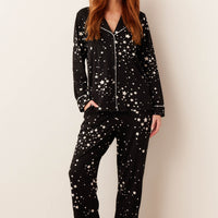 Winter Cloud Jersey PJ Set in Black Stars