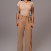 Beige Classic High Rise Trousers