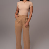 Beige Classic High Rise Trousers