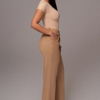 Beige Classic High Rise Trousers
