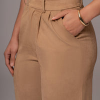 Beige Classic High Rise Trousers