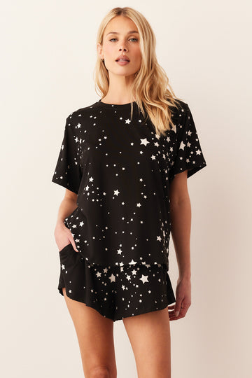 Taylor Cloud Jersey PJ Set in Black Stars
